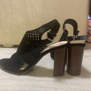 Nine West Piomboo Black Suede Cut Out Block Heel